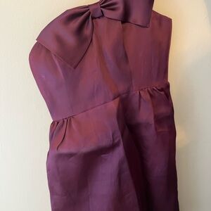 Satin Bow-Accent Cocktail Dress in Deep Plum